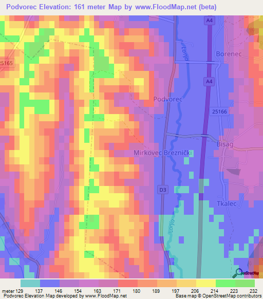 Podvorec,Croatia Elevation Map