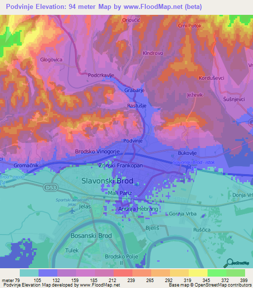 Podvinje,Croatia Elevation Map