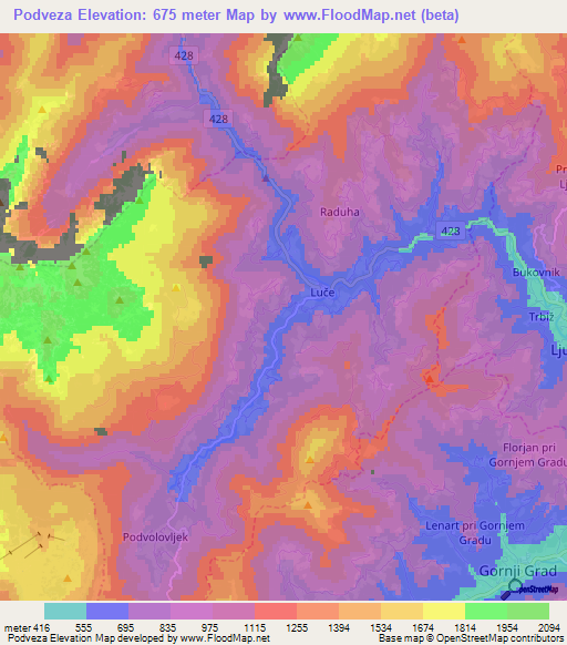 Podveza,Slovenia Elevation Map