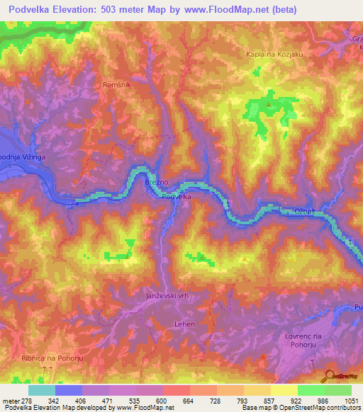 Podvelka,Slovenia Elevation Map