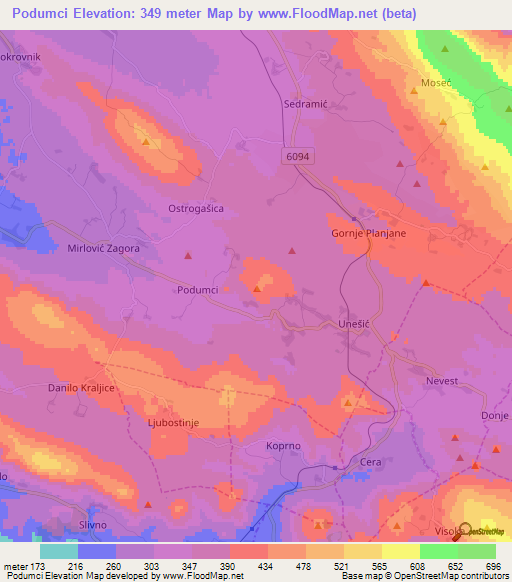 Podumci,Croatia Elevation Map