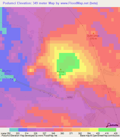 Podumci,Croatia Elevation Map