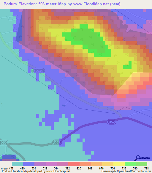 Podum,Croatia Elevation Map