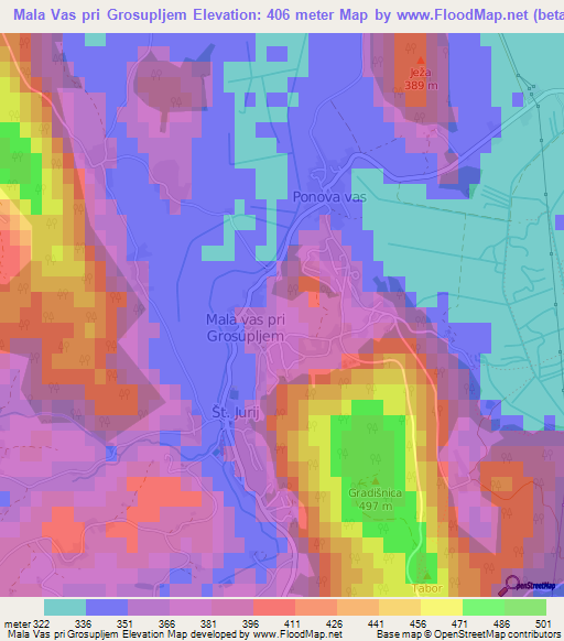 Mala Vas pri Grosupljem,Slovenia Elevation Map