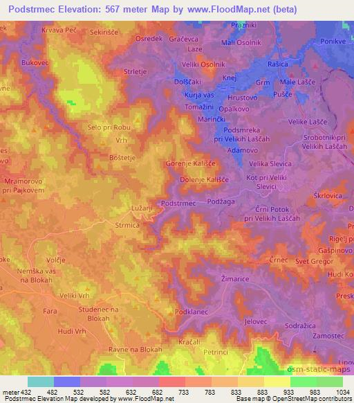 Podstrmec,Slovenia Elevation Map