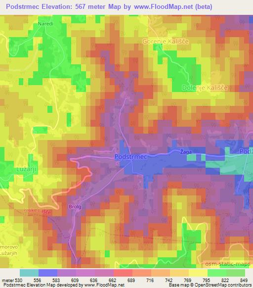 Podstrmec,Slovenia Elevation Map