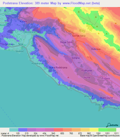 Podstrana,Croatia Elevation Map