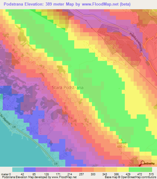 Podstrana,Croatia Elevation Map