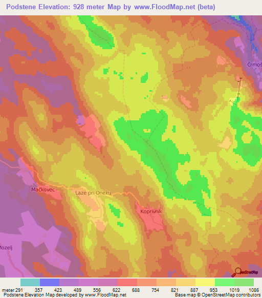 Podstene,Slovenia Elevation Map