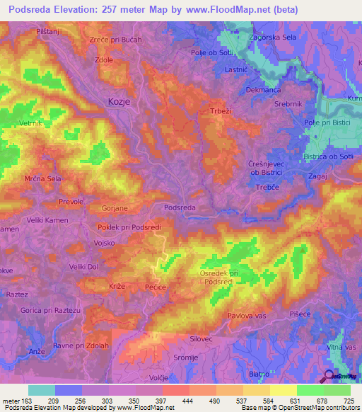 Podsreda,Slovenia Elevation Map