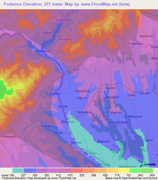 Podsrece,Croatia Elevation Map