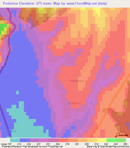 Podsrece,Croatia Elevation Map