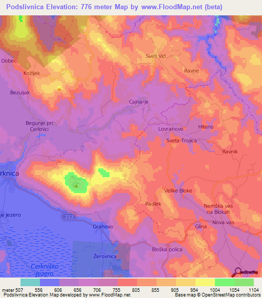 Podslivnica,Slovenia Elevation Map