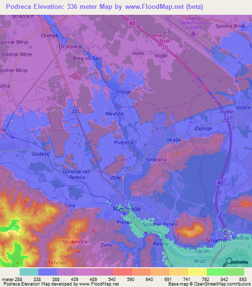 Podreca,Slovenia Elevation Map