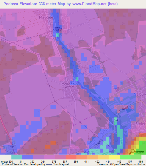 Podreca,Slovenia Elevation Map