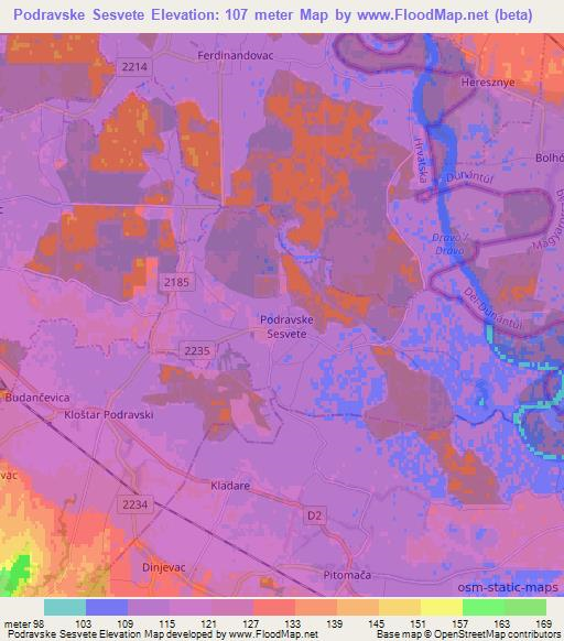 Podravske Sesvete,Croatia Elevation Map