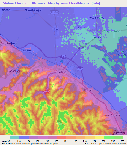 Slatina,Croatia Elevation Map