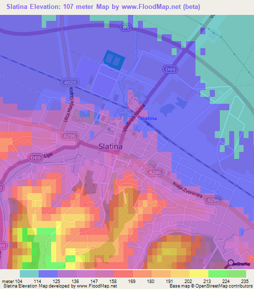 Slatina,Croatia Elevation Map