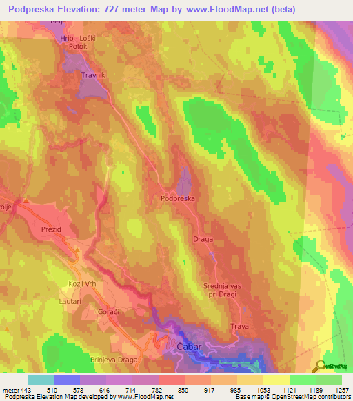 Podpreska,Slovenia Elevation Map