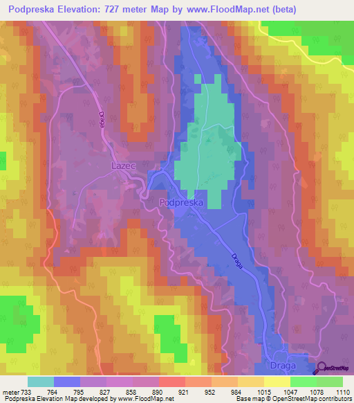 Podpreska,Slovenia Elevation Map