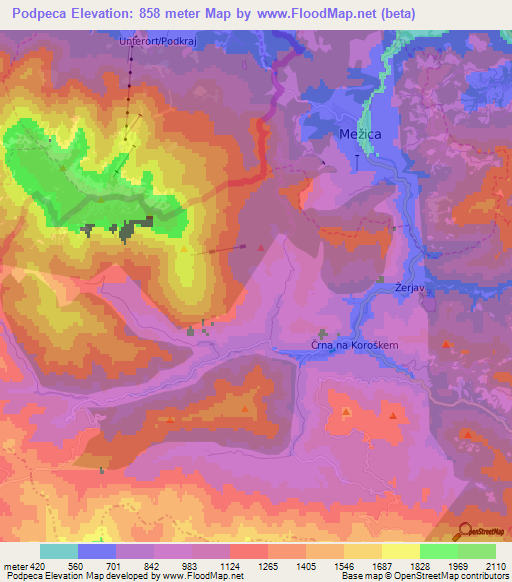 Podpeca,Slovenia Elevation Map