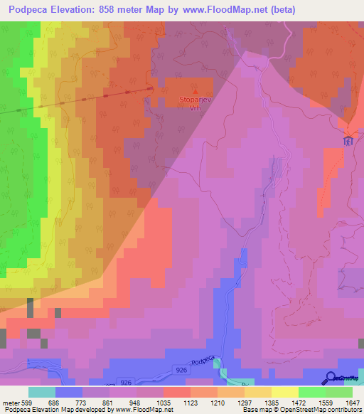 Podpeca,Slovenia Elevation Map