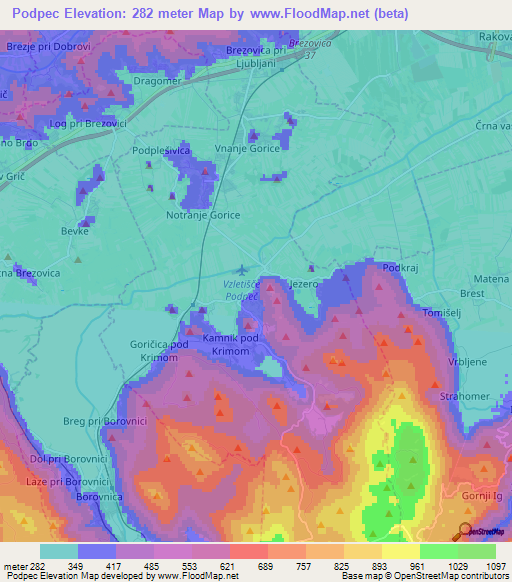 Podpec,Slovenia Elevation Map