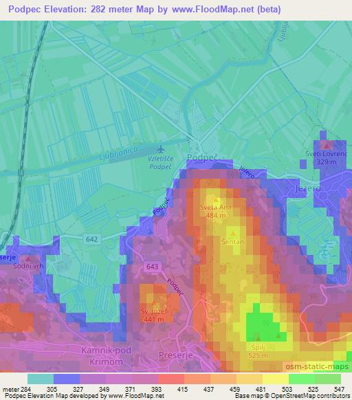 Podpec,Slovenia Elevation Map