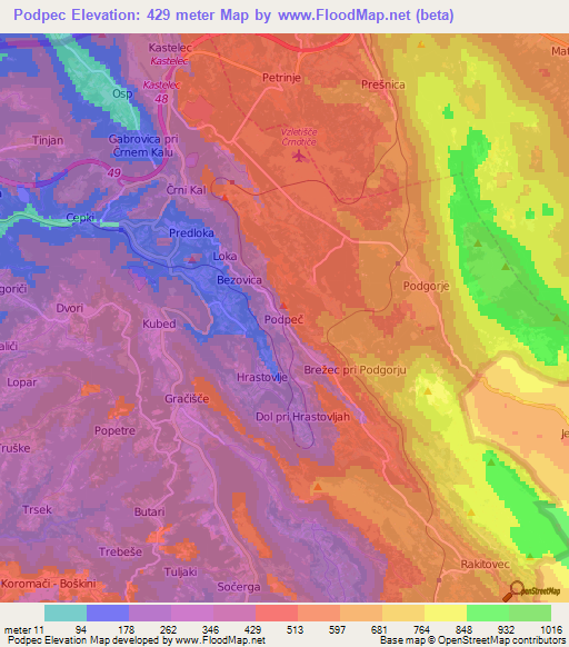 Podpec,Slovenia Elevation Map