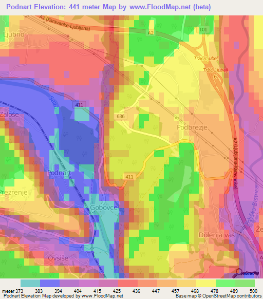 Podnart,Slovenia Elevation Map