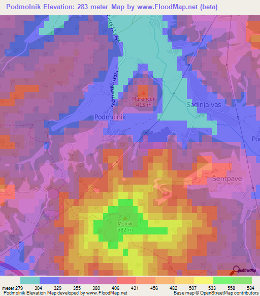 Podmolnik,Slovenia Elevation Map