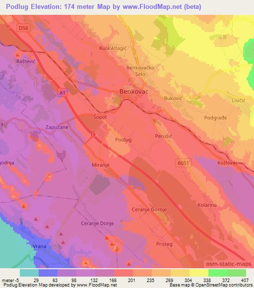 Podlug,Croatia Elevation Map