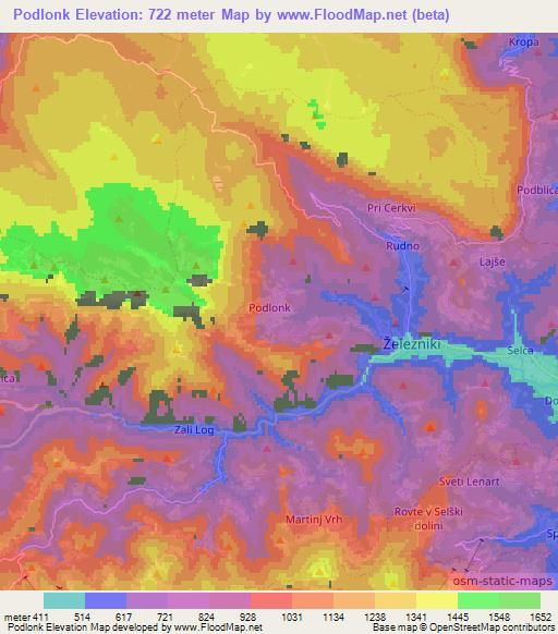 Podlonk,Slovenia Elevation Map