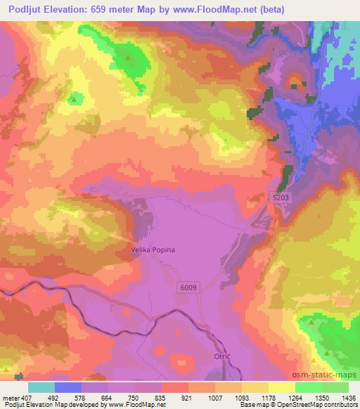 Podljut,Croatia Elevation Map