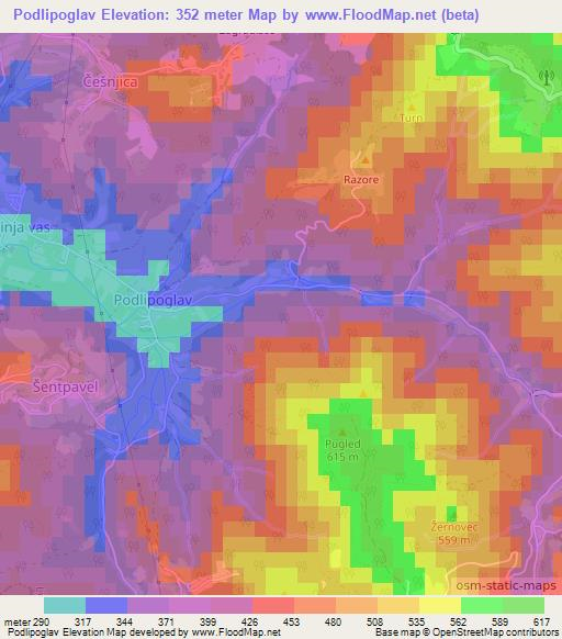 Podlipoglav,Slovenia Elevation Map