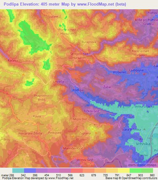 Podlipa,Slovenia Elevation Map