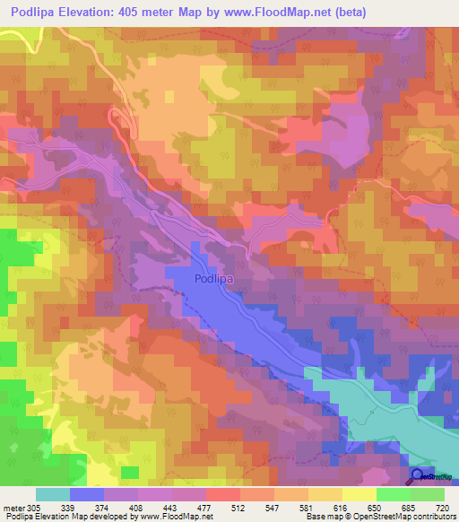 Podlipa,Slovenia Elevation Map