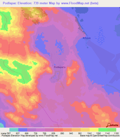 Podlapac,Croatia Elevation Map