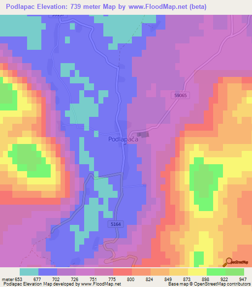 Podlapac,Croatia Elevation Map