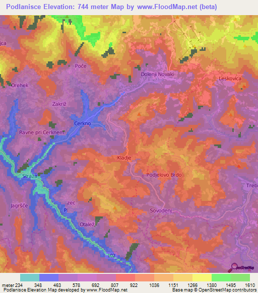 Podlanisce,Slovenia Elevation Map