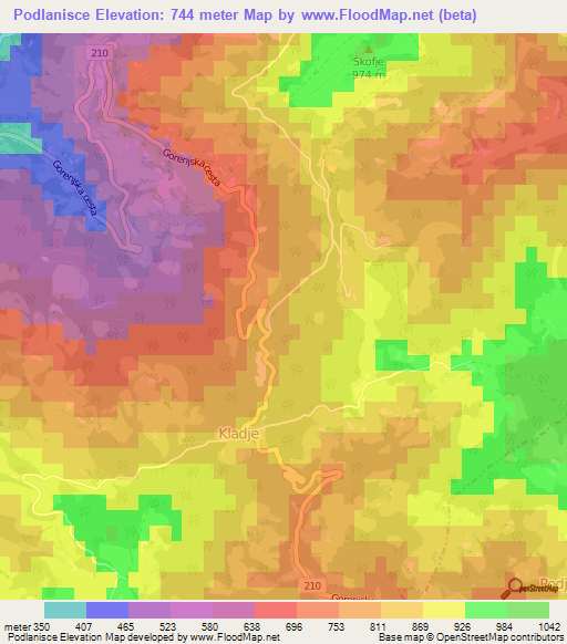 Podlanisce,Slovenia Elevation Map