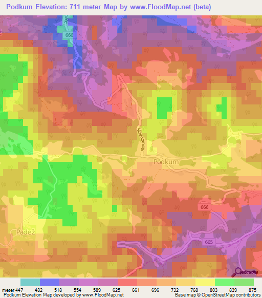 Podkum,Slovenia Elevation Map