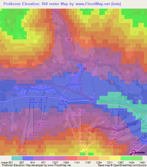 Podkoren,Slovenia Elevation Map