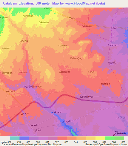 Catalcam,Turkey Elevation Map