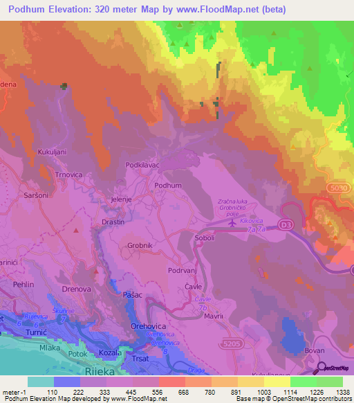 Podhum,Croatia Elevation Map