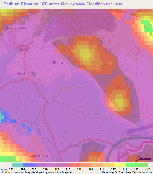 Podhum,Croatia Elevation Map