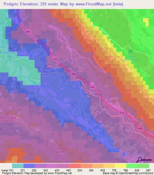 Podgric,Slovenia Elevation Map