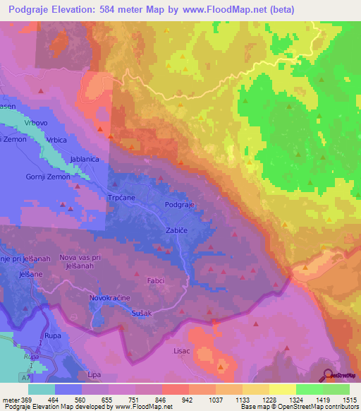 Podgraje,Slovenia Elevation Map