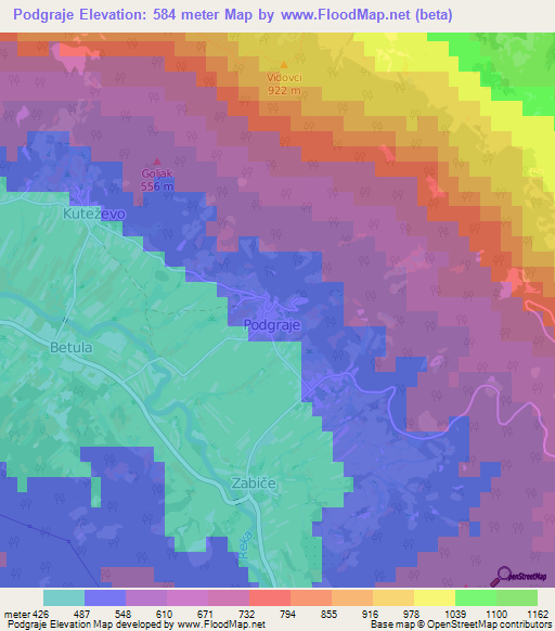 Podgraje,Slovenia Elevation Map