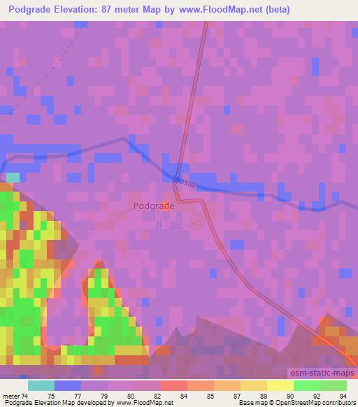 Podgrade,Croatia Elevation Map